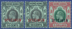 HONG KONG. "SPECIMEN" overprint on three never hinged copies King ...