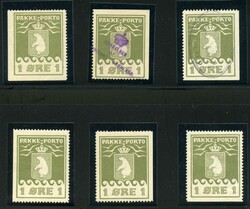 Six copies of 1 øre Thiele II 1st printing with three copies with ...