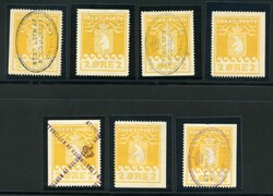 Seven copies in mostly very fine quality of 2 øre Thiele II 1st ...