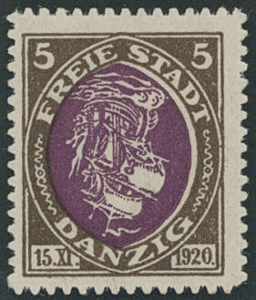 5 Pfennig Kogge, Abart "Mittelstück kopfstehend", ungebraucht mit ...