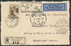 LIECHTENSTEIN 1929, 2. Afrikaflug, Etappe Zürich-Khartoum, R-Karte ...