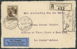 LIECHTENSTEIN 1929, 2. Afrikaflug, Etappe Zürich-Kairo, R-Karte ab ...