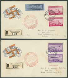 1. Nordamerikafahrt 1936,, Liechtenstein Post, 2 R-FDC mit Paar 1 Fr ...