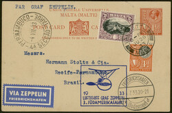 3. Südamerikafahrt 1933, GSK mit Zusatzfrankatur ab Valetta 26.6.33 ...