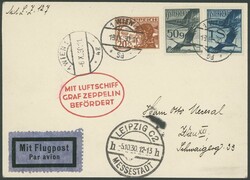 Leipzigfahrt 1930, Karte ab Wien 18.9. mit bunter Flugpost-MiF, ...