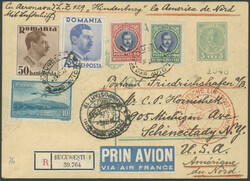 1936, 1. Nordamerikafahrt, R-GA-Karte mit Zusatzfrankatur ab Bukarest ...