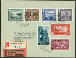 1952, Landschaften 1944, kompletter Satz auf R-Eilbrief nach Lugano ...