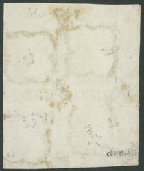 5 Reales fahlrot im Viererblock mit Spinnennetz-Stempel (arana), ...