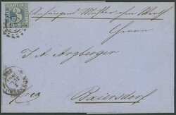 3 Kr blau im Zwergenschnitt komplett ohne Randlinien mit oMr "358" ...