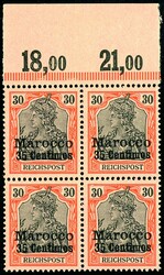 35 Centimos auf 30 Pfennig Germania im Oberrandviererblock mit ...