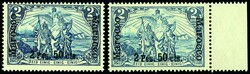 2 Pes. 50 Cts. auf 2 Mark Deutsches Reich, beide Urmarkentypen, ...