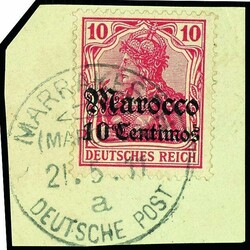 10 Pfennig Germania mit Aufdruck Marocco 10 Centimos, tadelloses ...