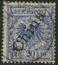 20 Pfennig Krone/Adler violettultramarin mit steilem Bdr.-Aufdruck ...