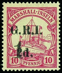 10 Pfennig Kaiseryacht mit Aufdruck "G.R.I. 1 auf 2 d.", ungebraucht, ...