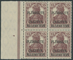 15 Pfg dunkelbraunkarmin, postfrischer Viererblock vom linken ...