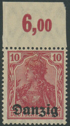 10 Pfennig Germania karminrot, Plattendruckoberrandstück nicht ...