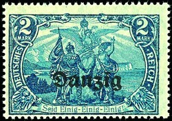 2 Mark Deutsches Reich mit Bdr.-Aufdruck "Danzig", schwärzlichblau, ...
