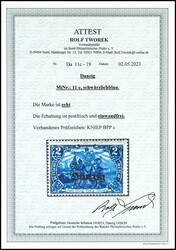 2 Mark Deutsches Reich mit Bdr.-Aufdruck "Danzig", schwärzlichblau, ...