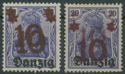 10 auf 20 Pfennig Germania, Abart "doppelter Aufdruck" in beiden ...