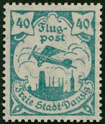 40 Pfg bläulichgrün Wz. 2 Y Flugpost-Ausgabe Mai 1921 Marke mit ...