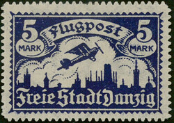 5 Mark schwärzlichviolettblau Wz. 2 Y, Flugpost-Ausgabe Mai 1921 ...