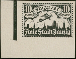 10 Mark Flugpost-Ausgabe Mai 1921 unteres linkes Eckrandstück ...