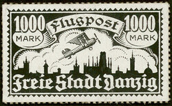 Die unverausgabte Wertstufe zu 1000 Mark Flugpost-Ausgabe April 1923 ...