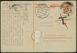 Ganzsache Postkarte mit bezahlter Rückantwort Antwortteil 30 Pfg rot ...