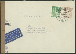 10 + 15 Pfg Bauten auf portogerechtemLuftpost-Brief mit Doppelzensur ...