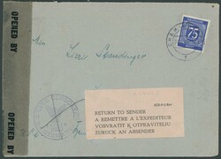 1946, Auslandsbrief CHAM 24.8. mit EF 75 Pfg Ziffer mit je ...