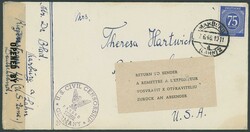 1946, Bedarfsbrief HAMBURG 7.6. mit EF 75 Pfg Ziffer in die USA mit ...