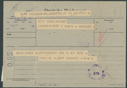 1947,Telegramm aus HAMBURG 19.III.47 mit seltener Zensur B 150 mit Nr ...