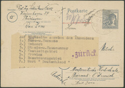 zurück-Klebezettel auf unterfrankierter 12 Pfg Kontrollrat GSK ab ...