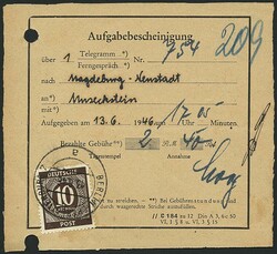 10 Pfg Ziffer, EF auf gelochter Aufgabebescheinigung CHARLOTTENBURG ...