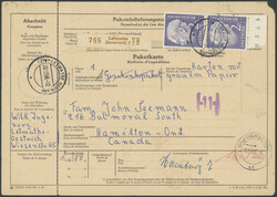 HEUSS - 2 x 2 DM als reine Mehrfachfrankatur auf Auslands-Paketkarte ...