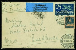 SCHWEIZ 1925, Flugbrief ab Lausanne 18.8.25 via Genf 18.8. und ...