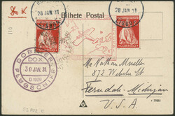 Amerikaflug 1931, portugiesische Post, Fotokarte ab Lissabon 28.1.31 ...
