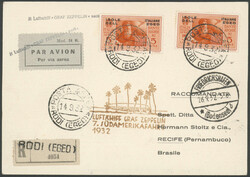 7. Südamerikafahrt 1932, R-Karte ab Rodi 14.9. mit 2x 5 L Dante in ...