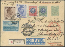 1. Nordamerikafahrt 1936, R-GA-Karte mit Zusatzfrankatur ab Bukarest ...