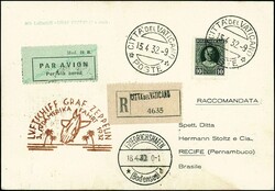 3. Südamerikafahrt 1932, R-Karte ab Vatikan 15.4. mit 10 L Pius in ...