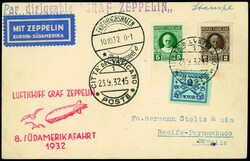 8. Südamerikafahrt 1932, Karte ab Vatikan 23.9. nach Recife mit 2 ...