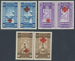1936, unissued Red Cross, 25, 50 C and 1 Th in pairs with proof ...