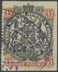 1 £ schwarz/rotbraun, sauber gestempelt auf kleinem Briefstück, ...