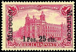 1 Pes. 25 cts. auf 1 Mark rot mit Plattenfehler I ...