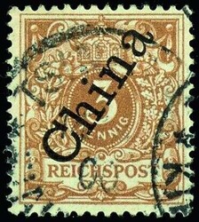 3 Pfennig Krone/Adler, hellocker mit steilem Bdr.-Aufdruck "China", ...