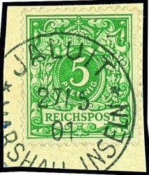 5 Pfennig Krone/Adler, lebhaftopalgrün, tadelloses Briefstück mit ...