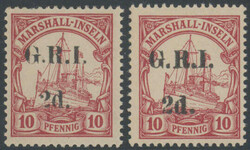 2 d auf 10 Pfg dunkelkarminrot zwei postfrische Exemplare jedeils mit ...