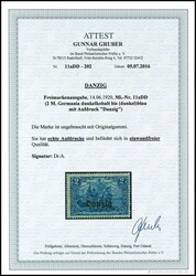 2 Mark dunkelblau mit Aufdruck "Danzig", Abart "doppelter Aufdruck, ...