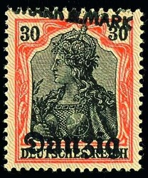 1 Mark auf 30 Pfennig Germania, Netzunterdruck lebhaftlilagrau, ...