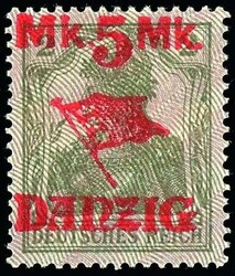 5 Mark auf 2 Pfennig Germania, lebhaftlilagrauer Netzunterdruck, ...
